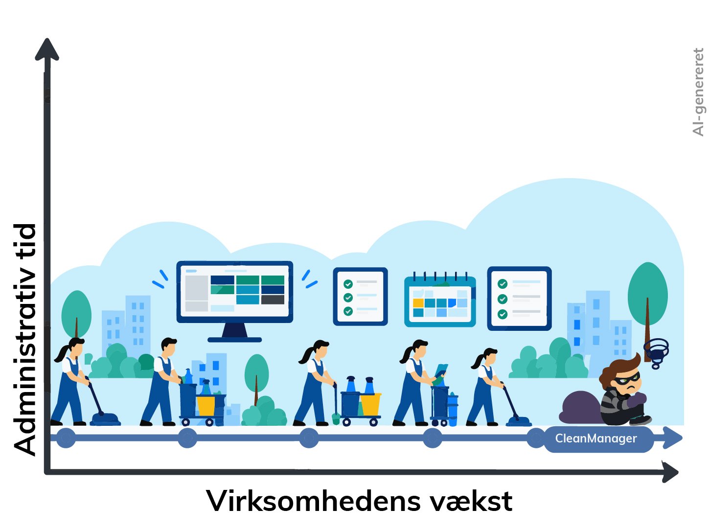 CleanManager hjælper rengøringsvirksomheder med at holde administrationstiden nede, selv når virksomheden vokser.