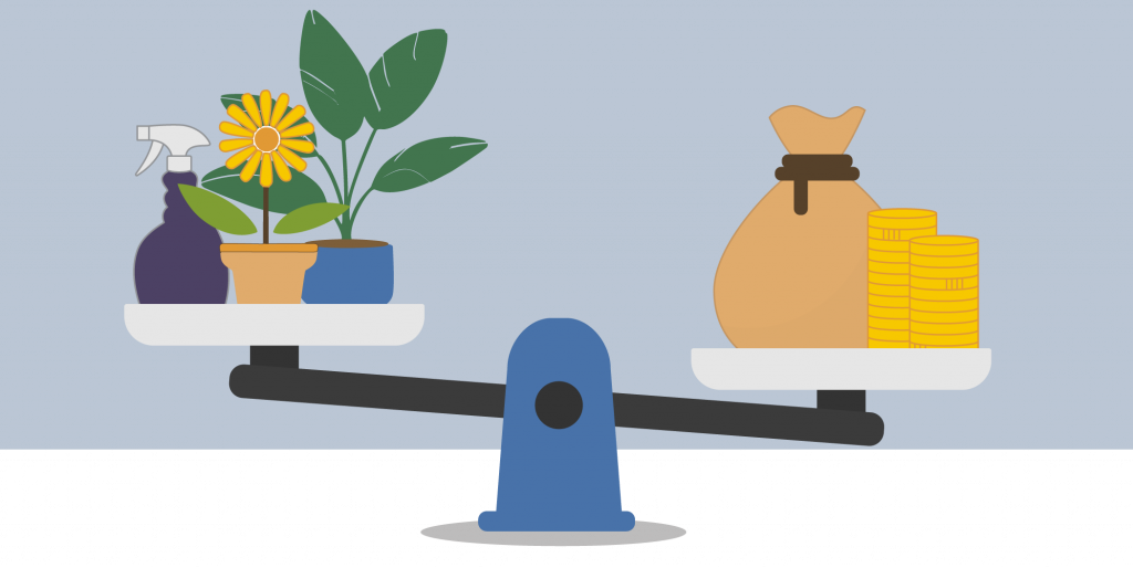 Vægt der viser forholdet mellem penge og bæredygtighed